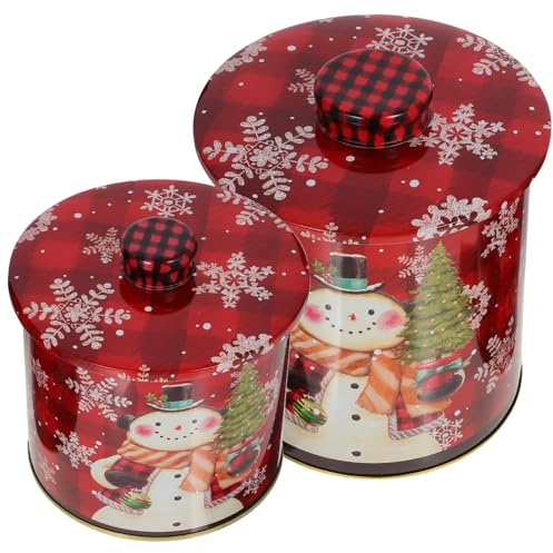 ULTECHNOVO Christmas Candy Jar Tinplate Storage Box 2pcs for Treats | Decorative Two Piece Set, Fine Workmanship and Smooth Surface, Gift Packaging for Families, Friends and Parties