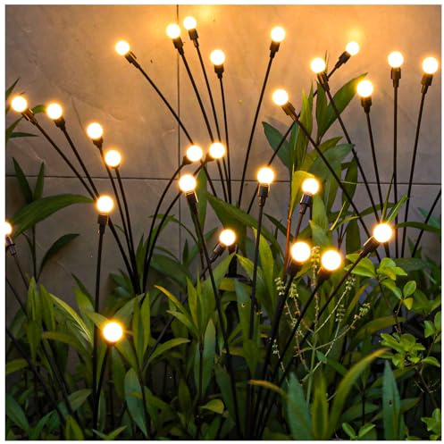 Solar-Schwingende Gartenleuchten 2 Stück – Glühwürmchen-Lichter für den Garten, verbesserte Solar-Außenleuchten mit flexiblem Draht und beschwerter Lampenbasis, warmweißes Terrassen- und Gartendekor