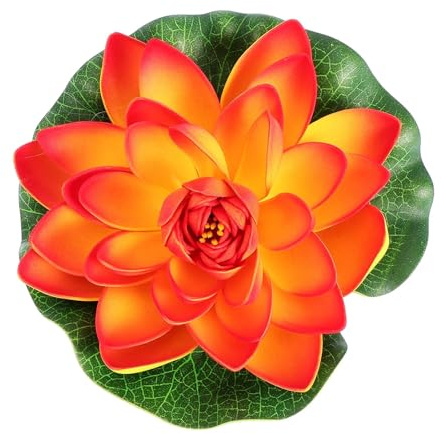 HKYBCF Künstliche Seerosen, schwimmende Teichpflanzen, Pooldekoration, rot, for drinnen und draußen, Kunststoff, tiefgrüne Blätter, geprägt