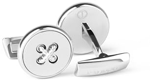 DAVIDOFF Gemelos – Gemelos en forma de botón plateados – Complemento para camisas de hombre con efecto de costuras – Latón rodiado – Bodas y Eventos