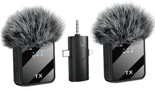 Suxdlan Micrófonos inalámbricos, micrófono Lavalier 3 en 1 con cancelación de Ruido, micrófono de 3, 5 mm, Paquete de 2 Mini con Pantalla LED para entrevistas, ASMR, vídeo y podcasting