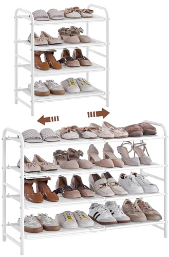 Yaheetech Scarpiera Estensibile in Rete Metallica Organizer Scarpe Ventilato Moderno per Ingresso Corridoio o Spogliatoio Capacità 15-20 Paia di Scarpe (Bianco, 4 Livelli)