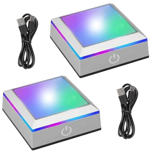2PCS Square LED Light Base, Multicolor LED Light Crystal Display Stand Base