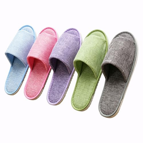 5 par färgglada tofflor set, tofflor gästset, gästtofflor, spa-tofflor, resetofflor, hotelltofflor, för kvinnor, män, resor, hotell, gäster, invigningsfester, inomhus (stil B)