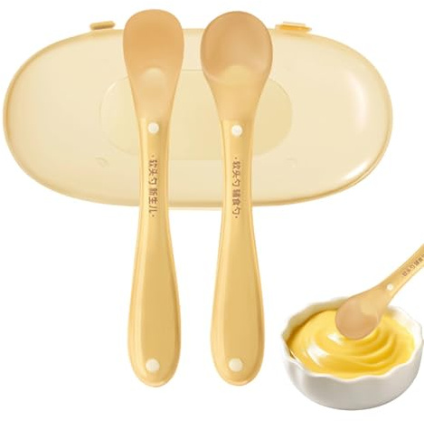 Silikonlöffel | 2-teiliges Set ergonomischer lebensmittelechter Portionierer mit Aufbewahrungsbox - Püreelöffel | Für Zahnen, Kita, Reisen, Flüssigkeiten, Brei, Beikost, Abstillen Und Füttern