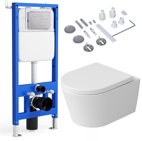 Rainsworth Hänge WC Komplettset, 48,5cm lang Toilette Set, Weiß