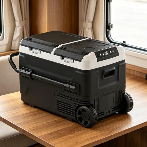 Bärbart bilkylskåp, elektrisk kylbox med dubbla zoner för fordon, -4℉-68℉ frys smart kontroll via Bluetooth med bilbatteriskydd, 12/24V DC och 100-240V AC driven 40L