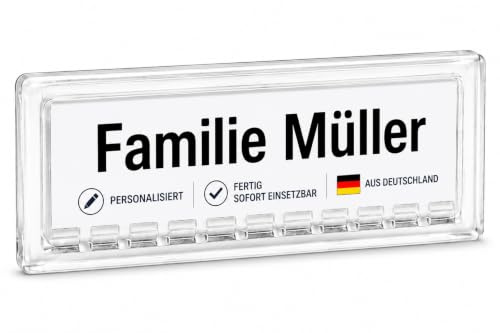 Personalisiertes Namensschild passend für JU 21-255 Briefkästen | Transparente Abdeckung inkl. laminiertem Einleger 60x15mm | Außenmaß 67 x 22 mm | Stanzmaß 61 x 18 mm | Sofort einsatzbereit