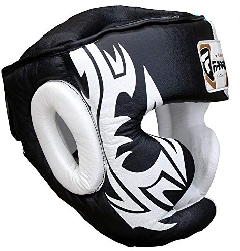 Boxing Kopfschutz Schutzhelm MMA Training Pro Full Face, Wange Schutz Echtes Leder Kopfbedeckung (L)