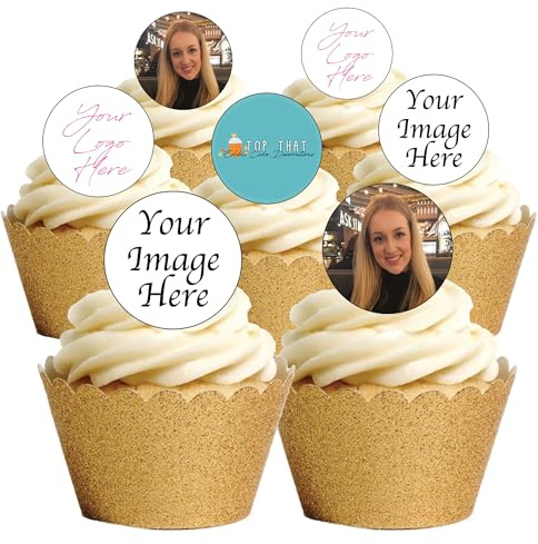 24 PRECUT Personalised Your Photo Logo Message Edible Wafer Paper Round Cake Toppers Decorations- Send us your photo or logo