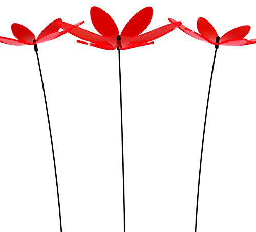 SUNPLAY Sonnenfänger Lotusblume in ROT, 3 Stück zu je 20 cm Durchmesser im Set + 70 cm Schwingstäbe