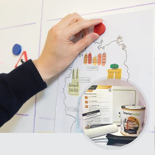SmarterSurfaces Magnetic Paint (9m² / Black) Magnetic Receptive Paint | Turn Any Wall into a Magnetic Space | Topcoat with Any Color or Design