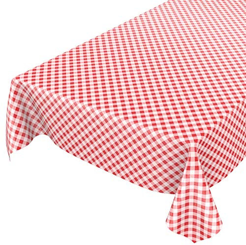 ANRO Wachstuchtischdecke Wachstuch Wachstischdecke Tischdecke Wachstuchdecke Karo Kariert Rot Oval 240x140cm