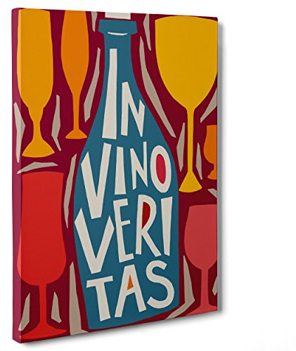 ConKrea QUADRO SU TELA CANVAS - INTELAIATO - PRONTO DA APPENDERE - In Vino Veritas - Enoteca Vino - Illustrazione Cubista - 30x40cm - Senza Cornice - (cod.3037)