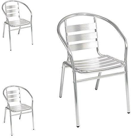 Mojawo 3 Stück stabile Aluminium Bistrostühle stapelbar Stapelstuhl Campingstuhl Gartenstuhl Küchenstuhl Alustuhl Balkonmöbel Gartensitzmöbel Silber