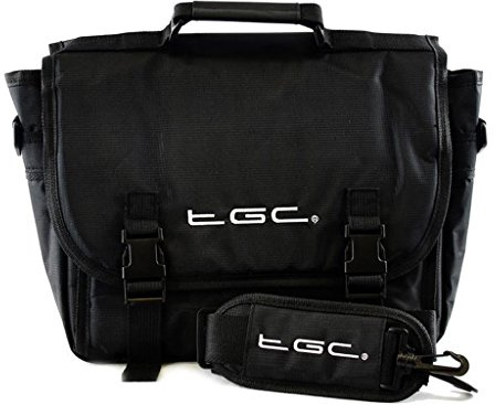 New TGC ® Messenger Style TGC Padded Carry Case Bag for The ieGeek 12.5 Portable DVD Player (Jet Black)