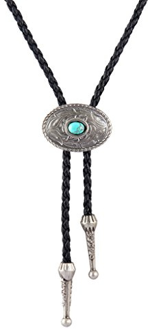 COOLLA Bolo Tie - Gargantilla de piel con colgante vintage turquesa para mujeres y hombres, Metal