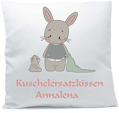 Kissen mit Namen Hase Bär Baby 40x40 cm inkl. Füllung Kuschelkissen, Kissen Farbe:Vorderseite weiß/RS seegrün