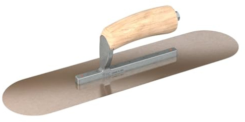 Bon Golden Stainless Steel Pool Trowel - 14 x 4 | Round-End Concrete and Plaster Trowel with Camel Back Wood Handle | Smooth Finishing Tool for Pools, Stucco, and Decorative Work