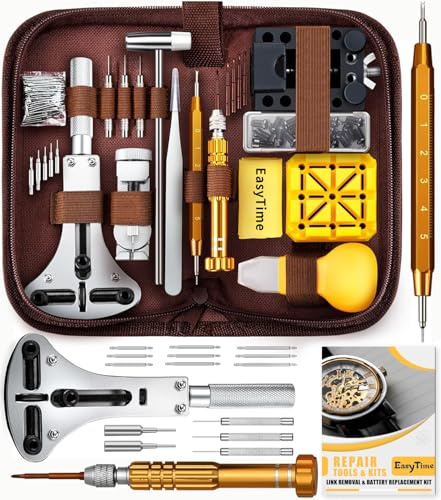 EasyTime Watch Repair Kit, Watch Link Removal Tool, Watch Band Adjustment, Including Watch Back Case Opener, Spring Bar, Operation Manual, Suitable for Battery Replacement and Strap disassemble