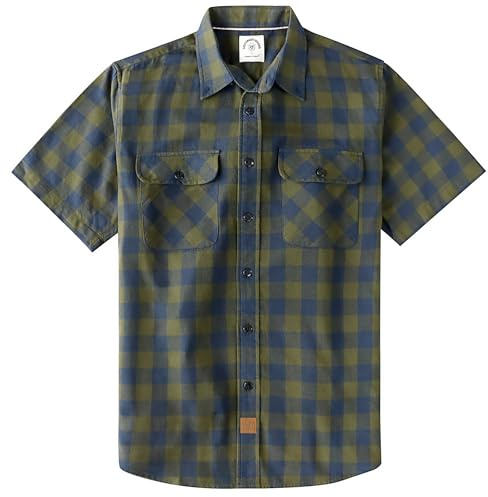 Dubinik® Camicia Uomo Manica Corta Casual con Bottoni Camicia Maniche Corte Uomo 100% Cotone Regular Fit A Verde Militare L