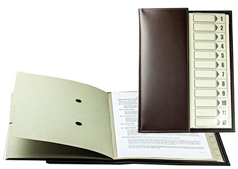 DELMON VARONE - Personalisierbare Ordnungsmappe/Pultmappe DIN A4 Cambridge Top Grain Leder braun - Premium Dokumentenmappe Fächermappe mit 12-teiligem Register (12 Fächer) mit Sichtlöcher
