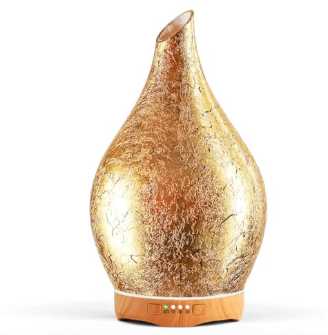 Porseme Aroma Diffuser 280ml, Handgeblasen Glas Luftbefeuchter, Ultraschall | Aromatherapie Öle Diffusor mit 7 farbigem LED Licht, Diffuser für Ätherische Öle mit Timer BPA Frei für Wohnung(Goldplated)