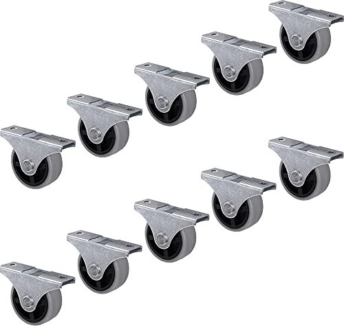 Gedotec Lot de 10 roulettes fixes design avec plaque de fixation - Pour tous les sols - En plastique gris - Castor - Diamètre des roulettes : 25 mm - Charge maximale : 25 kg