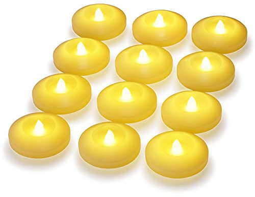 Lot de 12 bougies flottantes à LED sans flamme avec piles activées par l'eau pour mariage, maison, fête, centre de table, vases, baignoire, extérieur, piscine, étang (blanc chaud)