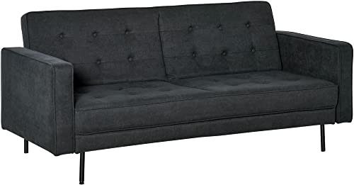 HOMCOM Canapé 3 Places Convertible Canapé-lit clic clac scandinave Dossier inclinable rembourré en Tissu Gris foncé
