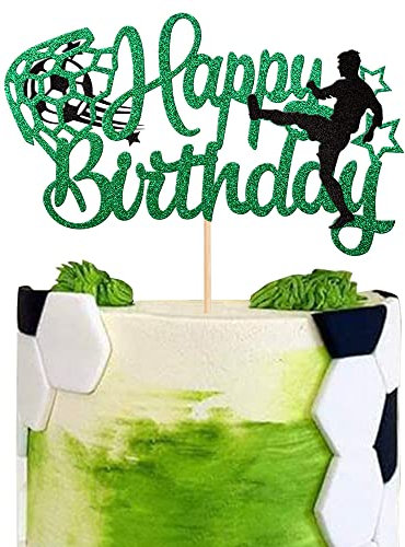 1 Stück Fußball Geburtstag Tortendeko Glitter Sport Fußball Kuchendekoration Spieler Cake Topper für Fußball Party Dekoration Sport Party Kuchen Dekoendeko…