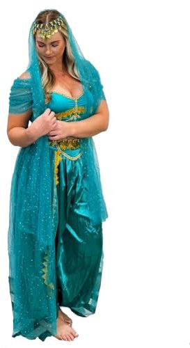 Cosplay Costume Bra Top with Chest & Pants & Head Veil Halloween Green L