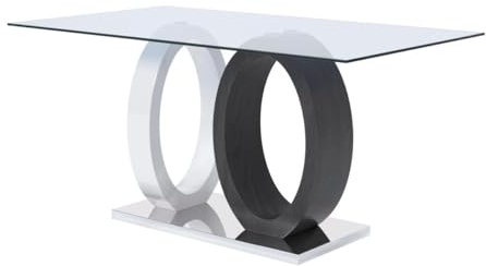 Vente-unique-Tavolo da pranzo in vetro temperato e MDF Grigio e Bianco - AYANE