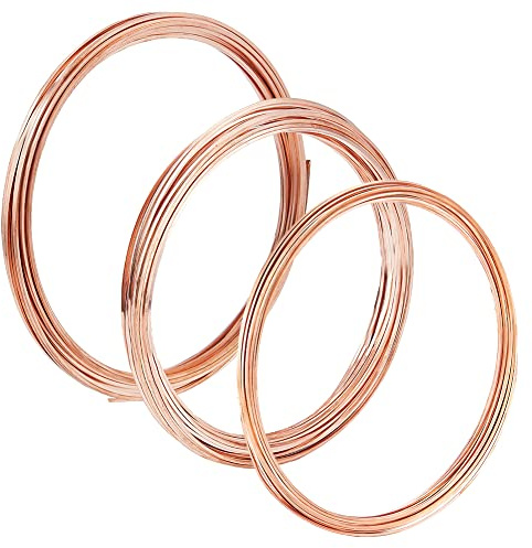 BENECREAT 3 Roll 0.6/0.8/1mm Square Copper Wires, 8/20/22 Gauge Raw Copper Beading Wire for DIY Jewelry Ring Bracelets Earring Craft Making, 19.69 Feet(6m)/Roll
