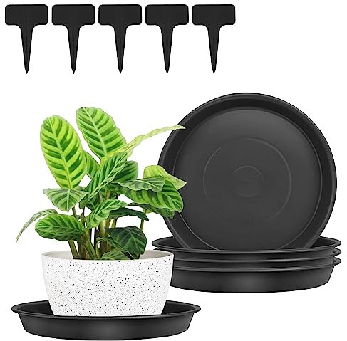 GNCLOUD 5pcs Plant Saucers, Plant Pot Saucers, Garden Saucers Trays, Flower Pot Drip Trays for Indoor/Outdoor Surface Protection(Black-25cm)