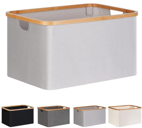 efluky Faltbarer Wäschekorb 60L, Bambus Stoff Faltbarer Storage Basket, Aufbewahrung Klappbar Wäschekorb, Laundry Baskets für Schlafzimmer Badezimmer (Hellgrau)