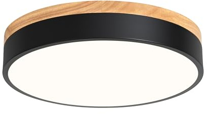 Yiisem Dimmable Wood LED Flush Mount Ceiling Light, 5CCT 2700K-6000K Modern Black Close to Ceiling Lighting Fixtures, Minimalist Round Ceiling Lamp for Bedroom, Kitchen, Hallway, Laundry Room