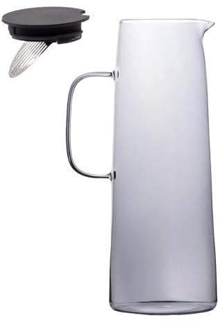 Intirilife Karaffe Kanne aus Glas in Smokey Grau - 1.7 Liter Füllmenge - Glas Wasser Krug mit Deckel und Sieb für Heiße und Kalte Getränke Tee Saft Limonade