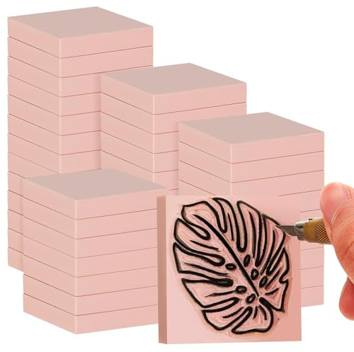 Frienda 48 Pcs 2 X 2 Rubber Carving Blocks Linoleum Blocks for Printmaking, Stamp Making, DIY Crafting, Scrapbook, Painting, Soft and Easy to Carve (Pink)