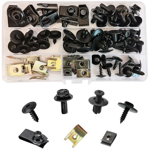 76 Pezzi Kit Assortimento di Vite per Autoveicoli e Auto U-Clips Fissaggio Metallo con Vite Autofilettante a Testa Esagonale Carrozzeria Panel Auto Viti Carene Bulloni di Fissaggio