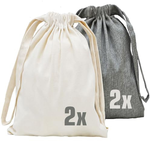 DuneDesign 4er Set Nordic Style Geschenkbeutel Weihnachten - 32x32 Leinen Look - Stoffbeutel Weihnachten Groß - Weihnachtssäcke zum Befüllen - Geschenkbeutel Säckchen Geschenkbeutel Weihnachten Stoff