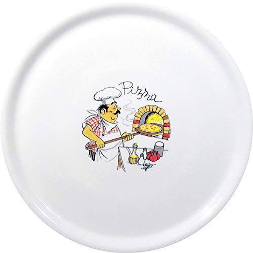 HENDI Plato de Pizza Redondo en Porcelana Esmaltada con Motivo de Cocinero y Horno, Plato Tradicional para Servir Pizza, Apto para Microondas y Lavavajillas, ⌀310mm, Blanco