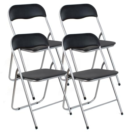THE SECRET HOME – Pack de 4 Sillas Plegables de PVC y Metal – Alto. 80 cm x Ancho. 45 cm – Asiento Auxiliar para el Hogar - Silla con Patas Antideslizantes - Color Negro