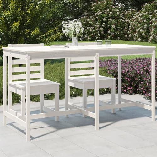 LAPOOH Gartentisch, Buffettisch, Garten Esstisch, Multifunktionstisch, Terrassentisch, Picknicktisch, Spieltisch, Flohmarkttisch, Weiß 203,5x90x110 cm Massivholz Kiefer
