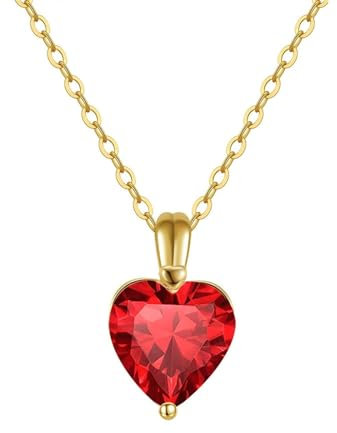 Aotiwe Collares para novia, collar con colgante en forma de J para mujer, collar elegante de corazón de plata de ley, Plata esterlina, Granate