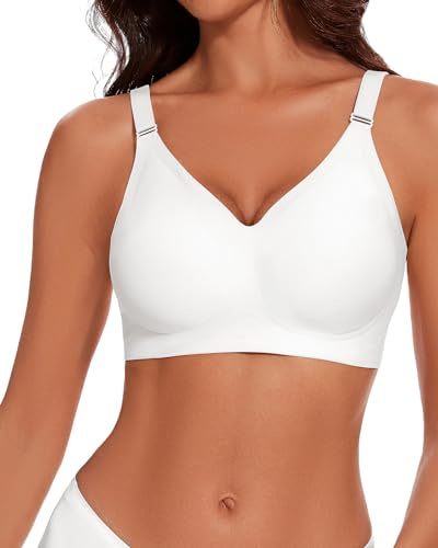 WOWENY Dam-bh utan bygel, push-up, bekväm sömlös behå, justerbar bygellös, bh, mjukt skal, bh, t-shirt, bh, mjuk comfit BH, Vit, 3XL