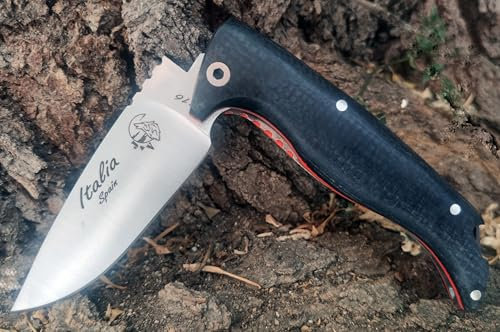 J&V Couteau a Lame Pliante pour Bushcraft, Randonnée, Camping et Sports de Plein Air, Lame 8,5 cm, Étui en Cordura, Fabriqué en Espagne