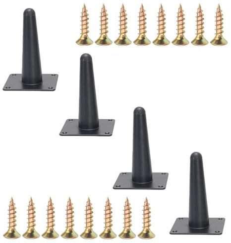 Yuaaoh 4 Stück Möbelfüße Eisen Schwarz, Metallbeine für Möbel, Kegel Möbelbeine Gerade Ersatz-Möbelbeine mit Schrauben für Stühle Tische Schränke Stuhl Schreibtisch (10cm/4’’) (Schwarz Matt, 10 cm)