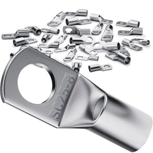 YOOPIN 15 Stück SC25-8 Rohrkabelschuh M25, 8mm² | Kupfer Ringkabelschuhe. Für Kfz Batteriekabel und Auto