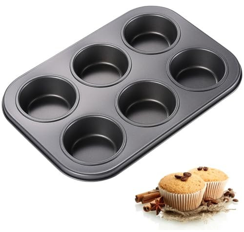QXCFTW 6-Cup Muffin Tray - Non-Stick Bakeware for Cupcakes, Yorkshire Pudding, Dim Sum - Cake Tin for Baking